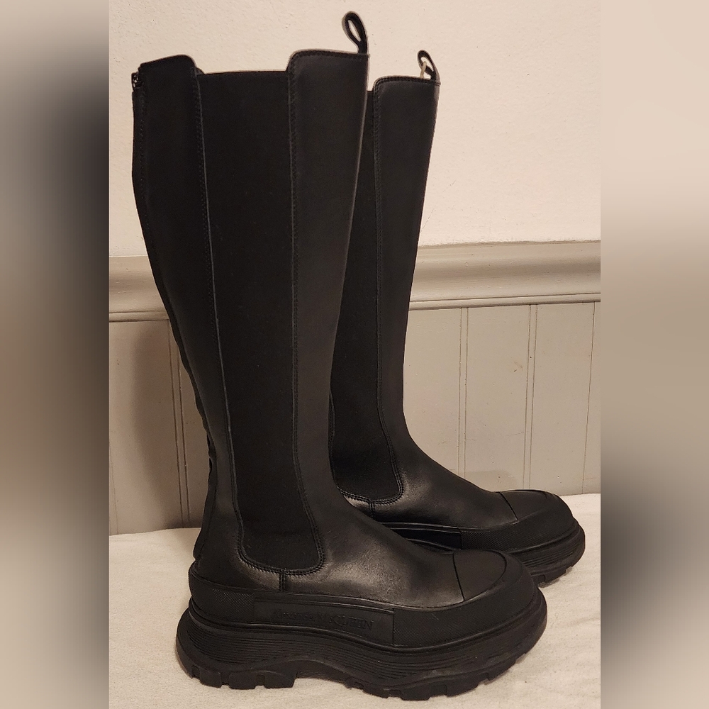 Alexander McQueen Tread Slick Black Knee-High Boots for Women Size 38.5 EU